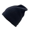 Vue détaillée du bonnet bleu marine montrant la texture en maille côtelée et le tissu - Taille unique / Bleu marine
