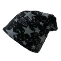 Knitted slouchy beanie in black with vintage grey star patterns for men and women - One Size / Black