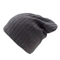 Dunkelgraue Strickmütze mit Rippenmuster für Damen und Herren im lässigen Slouch-Stil - Einheitsgröße / Grau