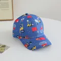 Detail of blue kids baseball cap featuring colorful cartoon construction vehicle prints - 48-54CM / Excavator Construction Vehicle