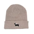 Gorro de punto acanalado color avena con bordado detallado de teckel negro en el borde - Blanco Roto