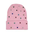 Gorro de punto rosa con diamantes de imitación coloridos, estilo clásico de invierno - Talla única / Rosa