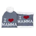 Set invernale in maglia grigia per bambini con motivo I love MAMMA e bordo in ecopelliccia - Taglia unica / MAMMA Grigio