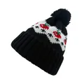 Berretto in maglia Fair Isle con motivi a mela e pompon per calore invernale - Nero