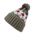 Berretto in maglia Fair Isle con graziosi motivi a fragola e pompon per il calore invernale - Cachi