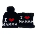 Set invernale nero con berretto a pompon e scaldacollo foderato in pelliccia I Love MAMMA - Taglia unica / MAMMA Nero