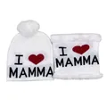 Set invernale con berretto e scaldacollo in maglia con testo 'I love MAMMA' e cuore rosso - Taglia unica / MAMMA Bianco