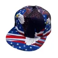 Flat brim snapback baseball cap featuring American flag print and bald eagle design - Adjustable Adult Size / Bald Eagle Flag Style
