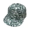 Flat brim snapback hat featuring an all-over $100 dollar bill currency print pattern - Adult Head Circumference 56-60CM / Black And White (Style 2)