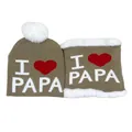 Winter-Set für Kleinkinder Strickmütze und Schal mit I love PAPA Motiv in Khakibraun - Einheitsgröße / PAPA Khaki