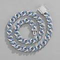Collana hip hop Cuban silver con strass bianchi e blu incastonati micro-pave - 20cm / Pietra Blu e Bianca