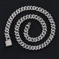 Collana a catena cubana argento con cristalli bianchi e chiusura a scatola - 20cm / Argento Strass Bianco