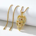 Collana hip-hop con ciondolo a teschio, cristalli e rosa rossa su catena a corda - Pendente Oro + Catena a Corda da 60cm / Oro