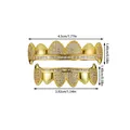 Macro detail of gold plated hip hop grillz with full zircon inlay and size measurements - Gold (YT002)