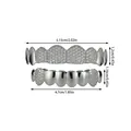 Detailed size specifications for silver iced-out hip hop grillz set with cubic zirconia - Silver (YT006)