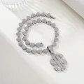 Dettaglio del ciondolo a forma di dollaro d'argento ghiacciato e catena a maglie a cuore - Solo Collana a Cuore 029 / Oro