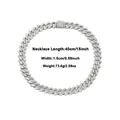 Detailed dimensions of 18 inch iced-out Cuban link chain with 45cm length and 1.5cm width - Silver Cuban Chain