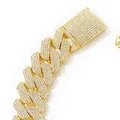 Chaîne cubaine hip-hop de 25mm en or avec strass pavés et fermoir serti de diamants - Chaîne à boucle déployante à 4 rangées de strass / Or / 7"