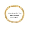 Detail of gold Cuban link chain with paved rhinestones showing 1.5cm width and 45cm length - Golden Cuban Chain
