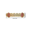 Macro shot of 10-tooth gold plated hip hop grillz with red and white cubic zirconia stones - Gold (Multi-Color Rhinestone)