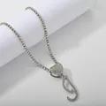 Silver tennis chain with heart clasp and crystal-encrusted letter J pendant detail - Silver Set J