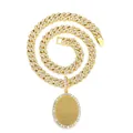 Close-up of hip hop gold Cuban chain with rhinestone encrusted oval photo locket - Oval Style (PDT404G-TV)
