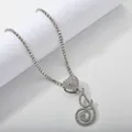 Close-up of hip-hop tennis chain featuring heart pendant and cursive crystal letter - Silver Set L