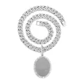 Detail of iced-out Cuban link chain and large oval pendant in silver hip-hop style - Oval Style (PDT404S-TV)