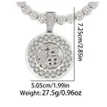 Macro view of crystal encrusted Fu character pendant with coin pattern measuring 7.25cm - Round Fortune Style (P80105S)
