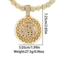 Close-up showing dimensions of the gold alloy Fu character pendant with inset crystals - Round Fortune Style (P80105G)