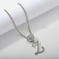 Detail of silver tennis chain with iced out heart and letter Z crystal pendants - Silver Set Z