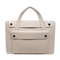 Minimalist off-white leather laptop bag with wide straps and buttoned front pocket - White