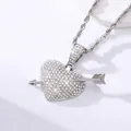 Ciondolo cuore cupido hip-hop argento con strass e catena a fune da uomo - Freccia d'argento attraverso il cuore