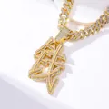 Golden hip-hop Cuban link necklace with iced out rhinestone money character pendant - Money Style (P80132G)