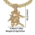 Golden hip hop necklace with iced out FA character pendant and diamond beads decoration - Prosperity Style (P80107G)