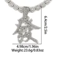 Silver alloy necklace with iced-out Fu character pendant and sparkling cubic zirconia stones - Prosperity Style (P80107S)