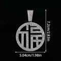 Silver alloy Fu character hip hop pendant with sparkling paved rhinestones - Hollow Fortune Style (P80043S)