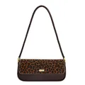 Fashionable leopard print baguette shoulder bag with brown leather and gold metal buckle - Leopard Print