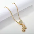 Tennis chain necklace with iced-out heart and letter R pendant in gold finish - Gold Set A