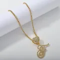 Gold plated hip hop tennis chain with iced out heart and large cursive letter F pendant - Gold Set F