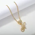 Gold tennis chain necklace with iced-out heart and cursive letter K pendants - Gold Set H
