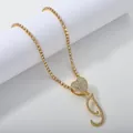 Gold-finish tennis chain featuring iced-out heart and cursive letter J pendant - Gold Set I