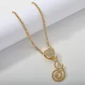Golden heart tennis chain necklace with iced-out cursive letter charm pendant - Gold Set J