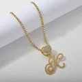 Gold plated tennis chain with iced out heart pendant and letter K cursive font charm - Gold Set K