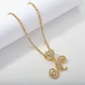 Gold plated tennis chain with iced out heart and cursive letter M pendant - Gold Set M