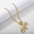 Gold tennis chain necklace with iced-out heart and cursive letter N pendant - Gold Set N