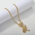 Gold tennis chain with heart pendant and iced-out cursive letter R in crystal pave - Gold Set R