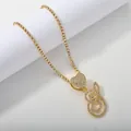 Gold plated tennis chain with iced out heart and cursive letter S pendant necklace - Gold Set S