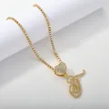Gold-plated letter T heart pendant with rhinestones on a sparkling tennis chain - Gold Set T