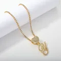 Gold tennis chain necklace with iced out heart pendant and cursive letter Y charm - Gold Set Y